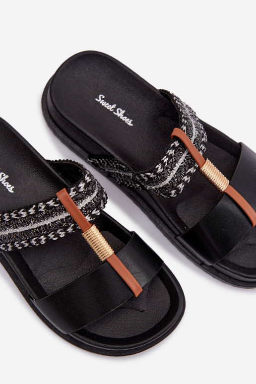 sieviešu čības ar platformu Ar svītrām I Zelta krāsasm Detalem Melns Tahlia