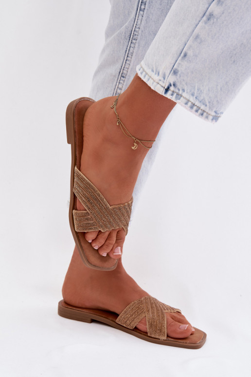 sieviešu čības ar platiem papēžiem ar mirdzošiem spīdumiņiem Zelta krāsas Zinnia