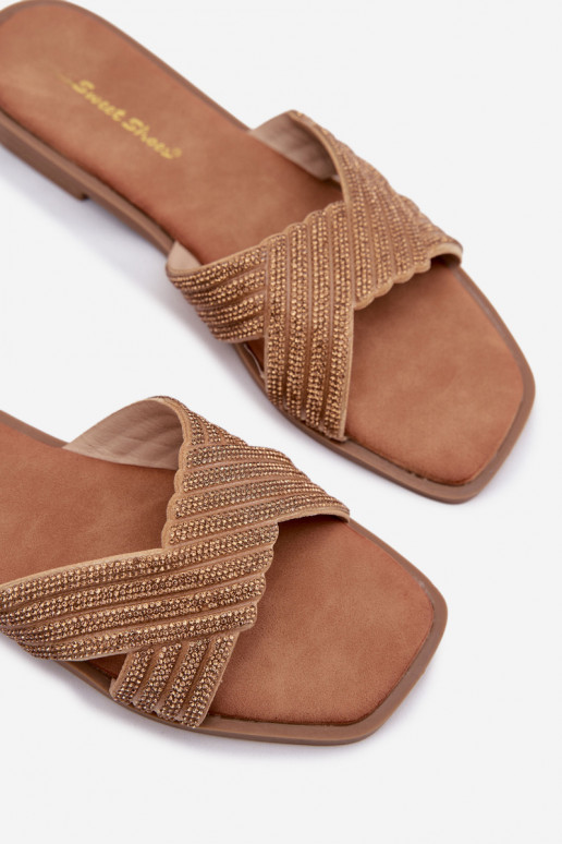 sieviešu čības ar platiem papēžiem ar mirdzošiem spīdumiņiem Zelta krāsas Zinnia