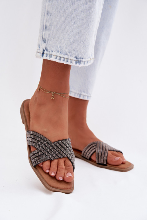 sieviešu čības ar platiem papēžiem ar mirdzošiem spīdumiņiem Melns Zinnia