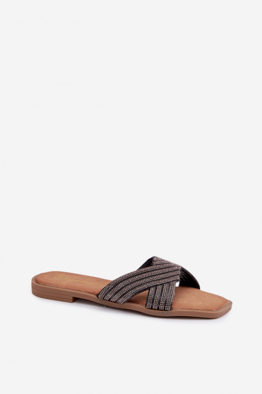 sieviešu čības ar platiem papēžiem ar mirdzošiem spīdumiņiem Melns Zinnia