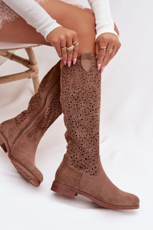  sieviešu garie zābaki ar platiem papēžiem S.Barski HY61-8023 brūnas krāsas