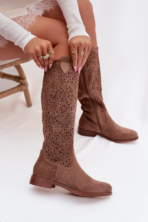  sieviešu garie zābaki ar platiem papēžiem S.Barski HY61-8023 brūnas krāsas