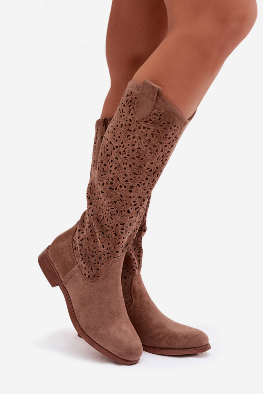  sieviešu garie zābaki ar platiem papēžiem S.Barski HY61-8023 brūnas krāsas