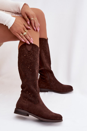  sieviešu garie zābaki ar platiem papēžiem S.Barski HY61-8023 Czekoladowe