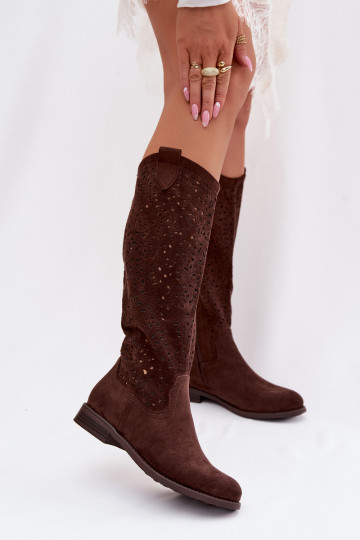  sieviešu garie zābaki ar platiem papēžiem S.Barski HY61-8023 Czekoladowe 2