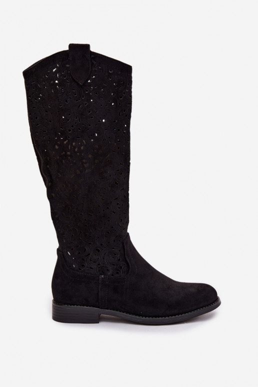  sieviešu garie zābaki ar platiem papēžiem S.Barski HY61-8023 Melns