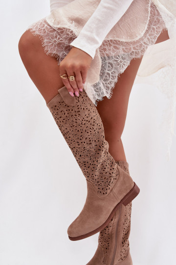  sieviešu garie zābaki ar platiem papēžiem S.Barski HY61-8023 smilšu krāsas 2