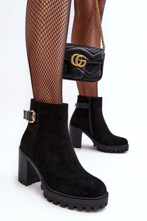 zamšādas Sieviešu puszābaki ar ornamentiem Melns Menoria