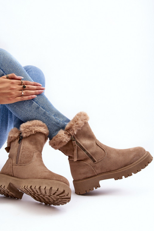 Sieviešu puszābaki zamšādas  ar kažokādu smilšu krāsas Hasiva