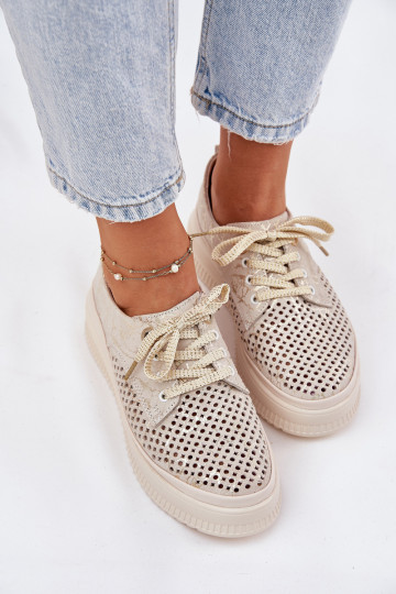 Ažūra zamšādas apavi  ar platformu Artiker 56C2108 smilšu krāsas-Zelta krāsas
