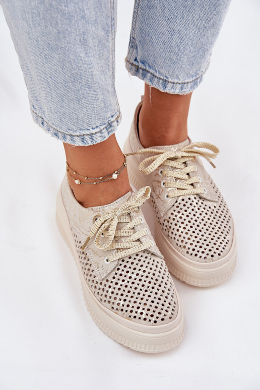 Ažūra zamšādas apavi  ar platformu Artiker 56C2108 smilšu krāsas-Zelta krāsas