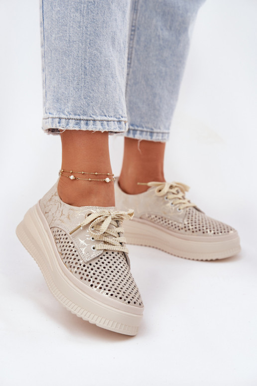 Ažūra zamšādas apavi  ar platformu Artiker 56C2108 smilšu krāsas-Zelta krāsas