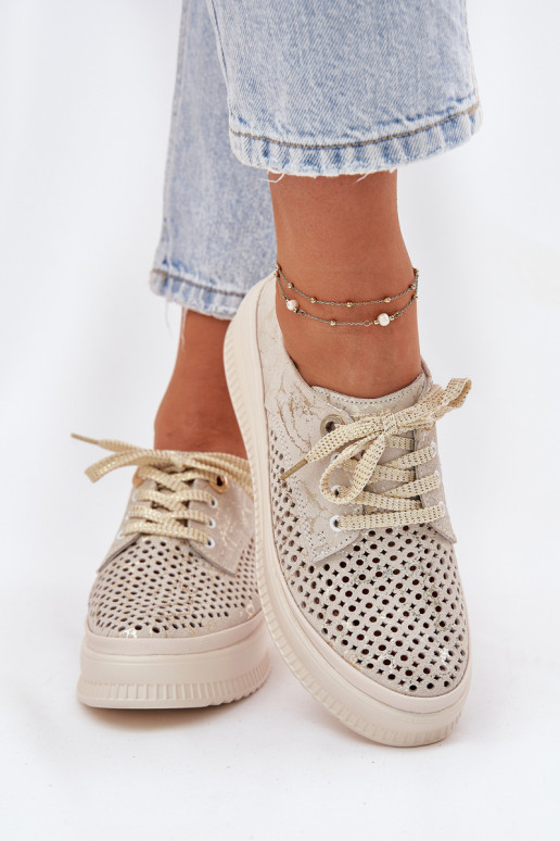 Ažūra zamšādas apavi  ar platformu Artiker 56C2108 smilšu krāsas-Zelta krāsas