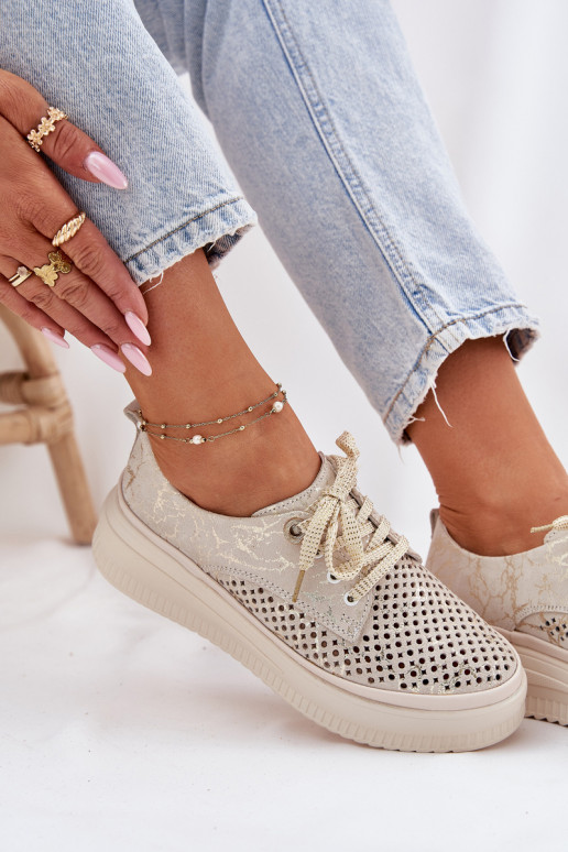 Ažūra zamšādas apavi  ar platformu Artiker 56C2108 smilšu krāsas-Zelta krāsas