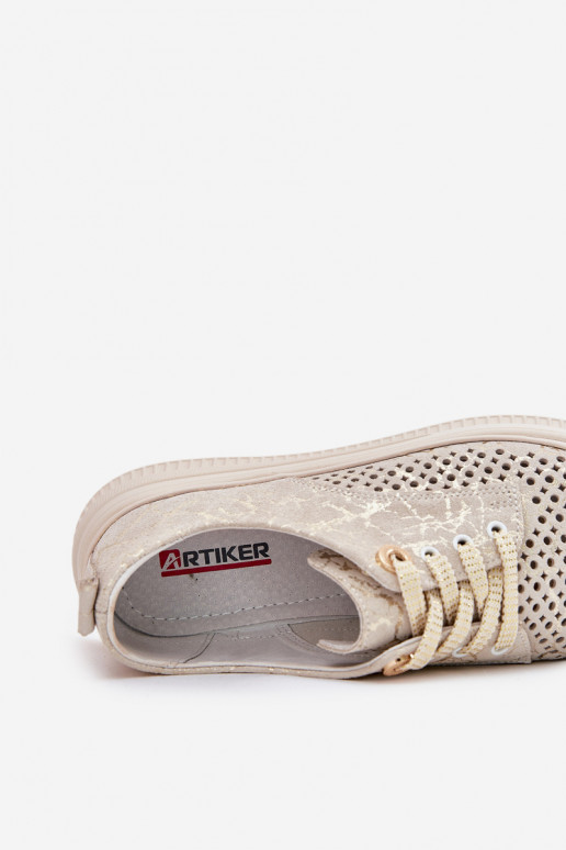 Ažūra zamšādas apavi  ar platformu Artiker 56C2108 smilšu krāsas-Zelta krāsas