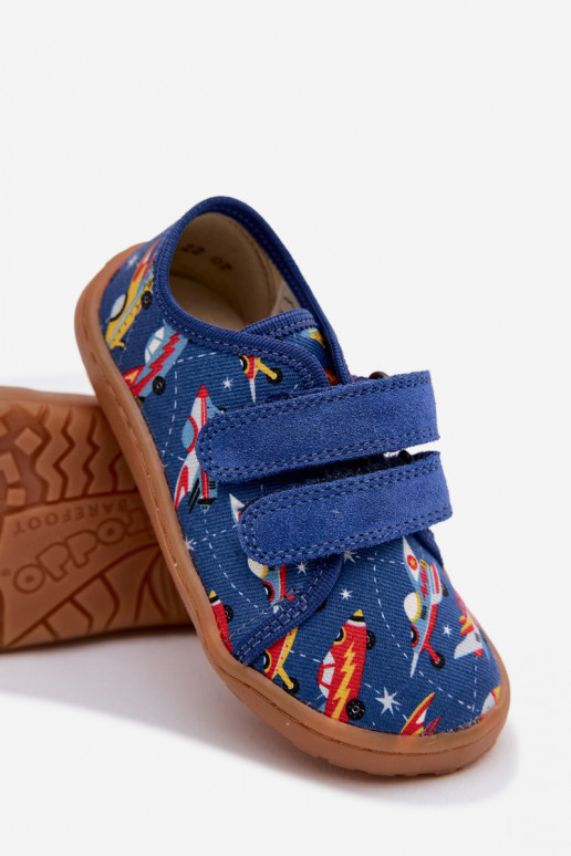 Bērnu šļūcenes Barefoot ar kosmiskajiem kuģiem Froddo Canvas G1700440-5 zilā krāsā