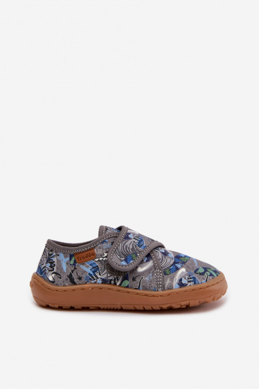 Bērnu zēnu šļūcenes ar lipīgām aizdares Barefoot Surfer Froddo G1700438-7 pelēkā krāsā