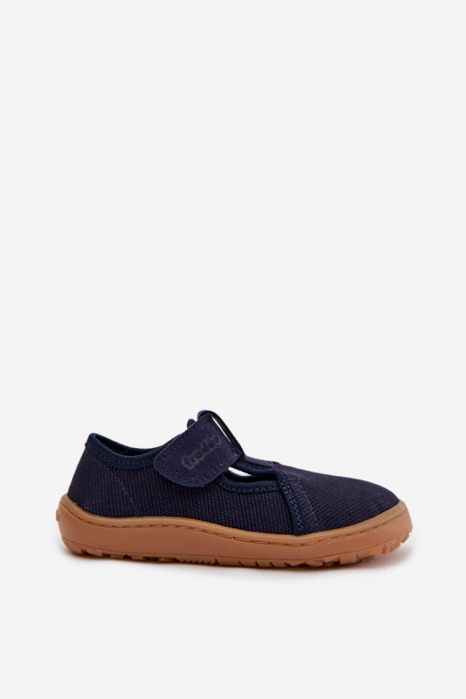Bērnu šļūcenes ar lipīgām aizdares Barefoot Froddo Canvas G1700439 tumši zilā krāsā