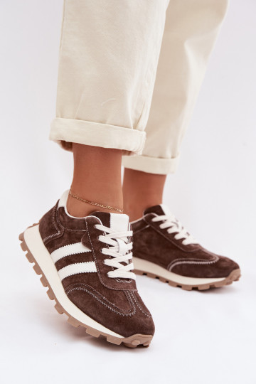 zamšādas  modeļa apavi  ar platformu S.Barski LR61-7097 Czekoladowe 2