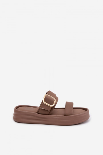 Auduma sieviešu čības ar platformu Ar svītrām I Złotą ar sprādzēm Haki krāsas Ameliette 2