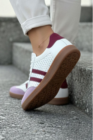 Zazoo N1318 mākslīgās ādas sporta apavi sievietēm ar caurumu elementiem baltā-violetā krāsā 2