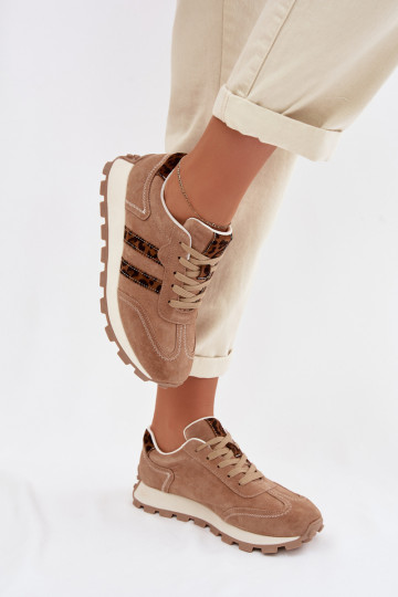 zamšādas  modeļa apavi  ar platformu ar leoparda kažokādas rakstu S.Barski LR61-7071 brūnas krāsas