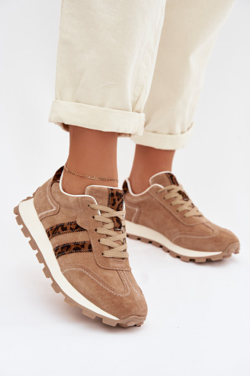 zamšādas  modeļa apavi  ar platformu ar leoparda kažokādas rakstu S.Barski LR61-7071 brūnas krāsas 2