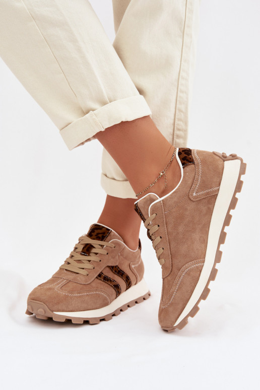 zamšādas  modeļa apavi  ar platformu ar leoparda kažokādas rakstu S.Barski LR61-7071 brūnas krāsas