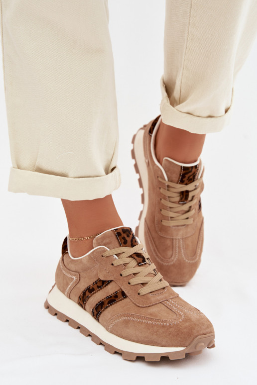 zamšādas  modeļa apavi  ar platformu ar leoparda kažokādas rakstu S.Barski LR61-7071 brūnas krāsas