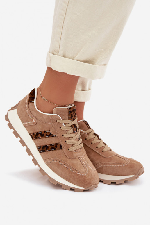 zamšādas  modeļa apavi  ar platformu ar leoparda kažokādas rakstu S.Barski LR61-7071 brūnas krāsas