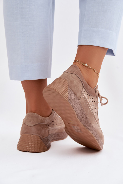 Ādas sneakers stila sieviešu kurpes ar caurumu elementiem Sergio Leone SP-013 brūnas krāsā