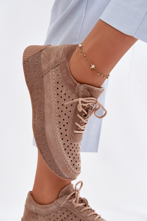Ādas sneakers stila sieviešu kurpes ar caurumu elementiem Sergio Leone SP-013 brūnas krāsā