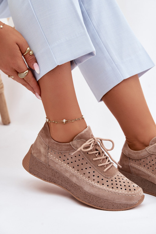 Ādas sneakers stila sieviešu kurpes ar caurumu elementiem Sergio Leone SP-013 brūnas krāsā