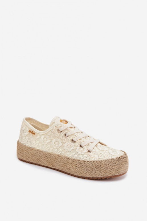 Ar mežģīnēm brīvā laika apavi espadrilles ar platformu Lee Cooper LCIN-26-31-4328 smilšu krāsas
