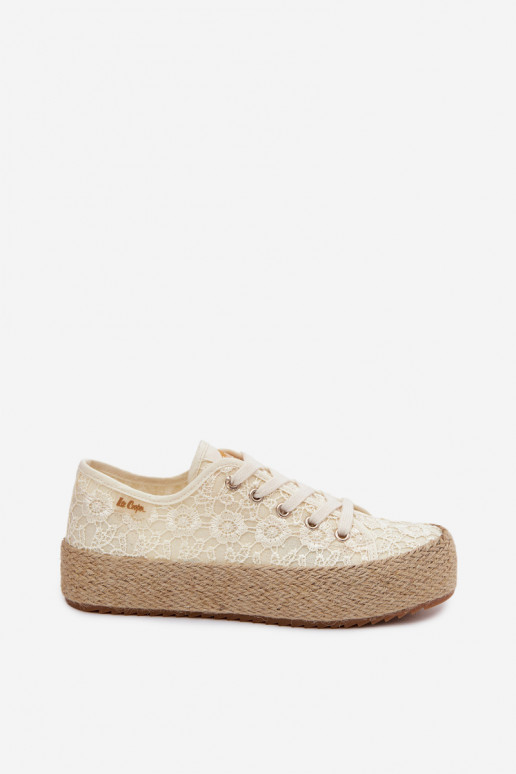 Ar mežģīnēm brīvā laika apavi espadrilles ar platformu Lee Cooper LCIN-26-31-4328 smilšu krāsas