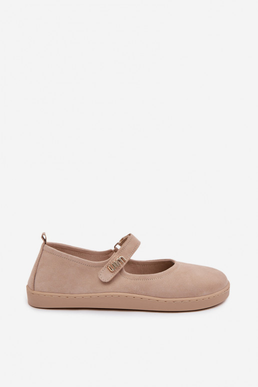 Ādas zamša balerīnas Barefoot ar siksniņām Zazoo 10206 smilšu krāsā