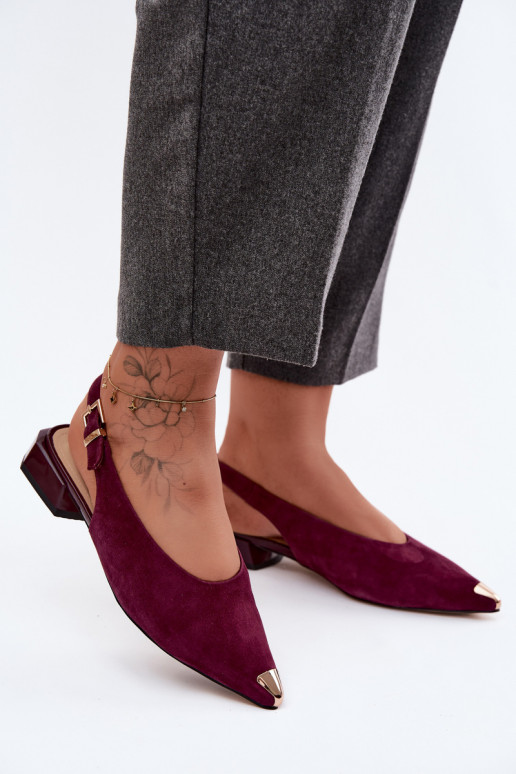 Sieviešu zamšādas sandales uz zema papēža D&A CR61-3050 bordo krāsā