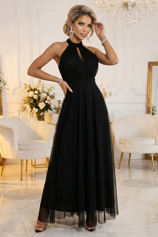 Eleganta vakara maxi kleita ar tilla un jostu - melna