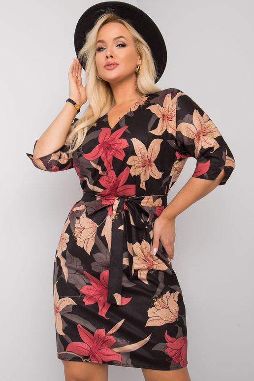 Melna un bordo krāsas ziedu kleita plus size