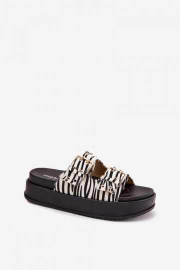sieviešu čības Ze Zelta krāsasmi ar sprādzēmmi ar platformu Zebra Virvania