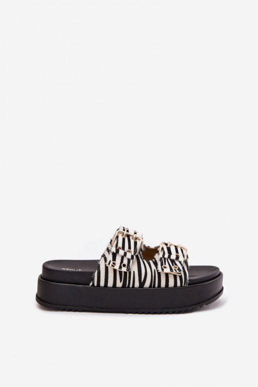 sieviešu čības Ze Zelta krāsasmi ar sprādzēmmi ar platformu Zebra Virvania