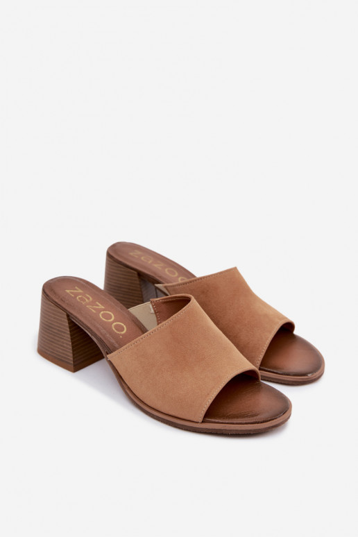 Beige sieviešu mākslīgās zamšādas papēžu čības Zazoo