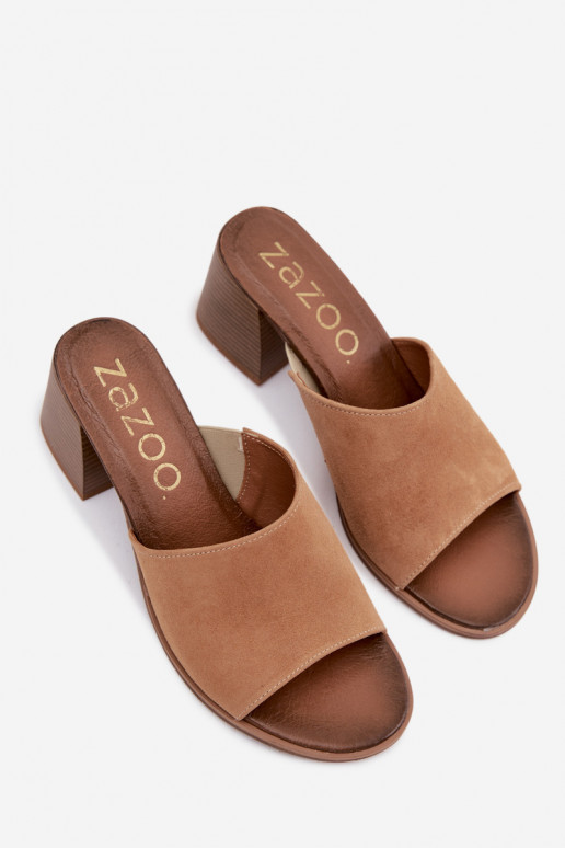 Beige sieviešu mākslīgās zamšādas papēžu čības Zazoo