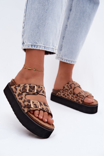 sieviešu čības ar platformu ar sprādzēm Wrangler 20261072.92A ar leoparda kažokādas rakstu