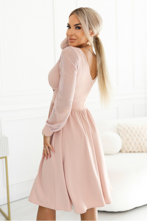Eleganta midi kleita ar tilla piedurknēm - smilšu krāsā