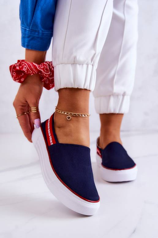 Sporta apavi Slip On Big Star JJ276009 Zilas krāsas-sarkanas krāsas