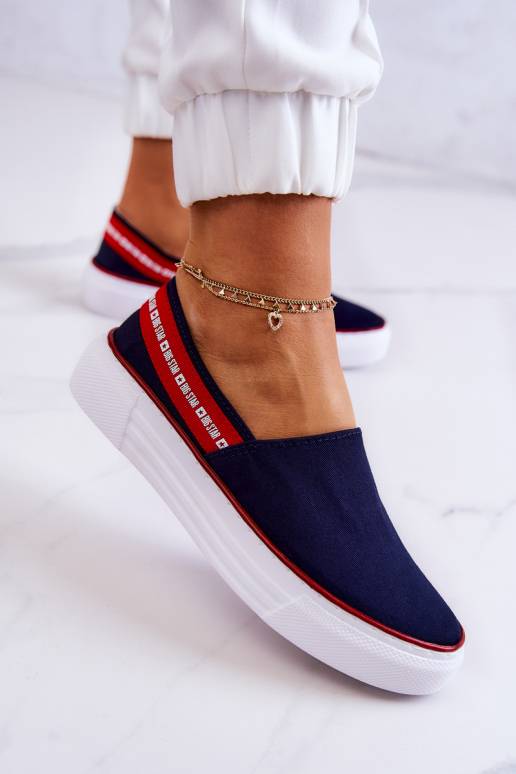 Sporta apavi Slip On Big Star JJ276009 Zilas krāsas-sarkanas krāsas
