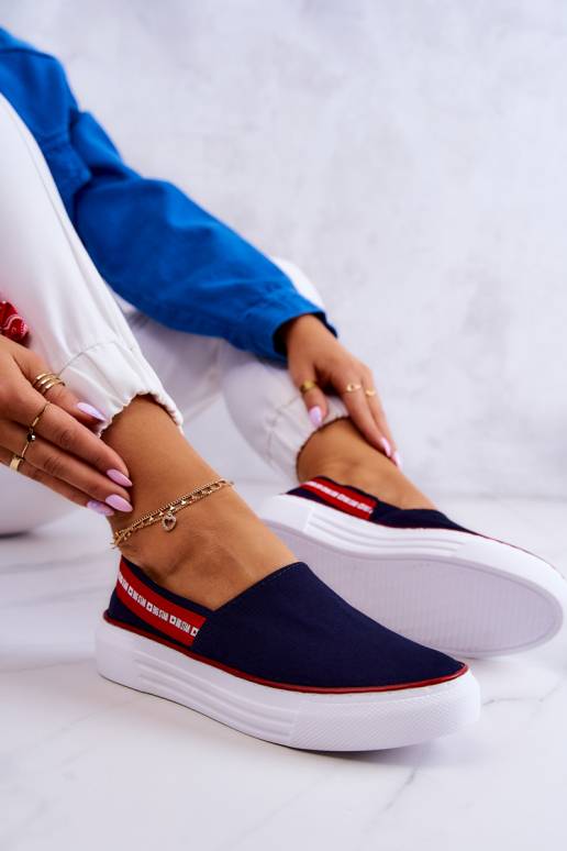 Sporta apavi Slip On Big Star JJ276009 Zilas krāsas-sarkanas krāsas