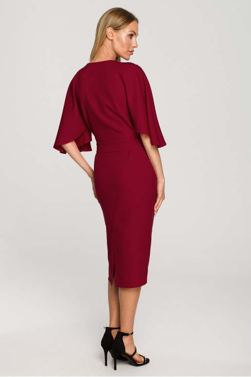 Bordo krāsas kleita ar kimono piedurknēm